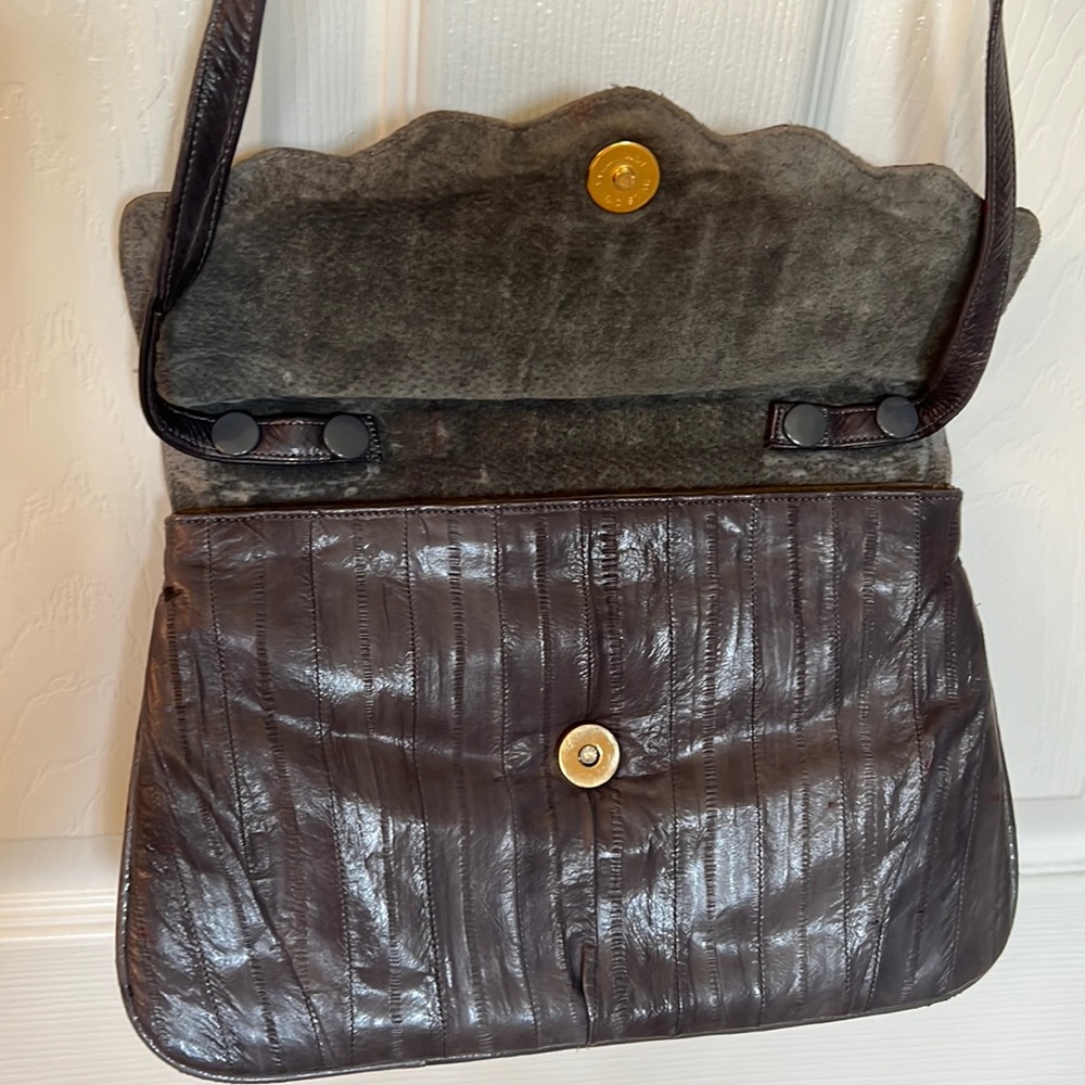 Vintage Eelskin Clutch Crossbody Purse Black 10” x 6.5” Dark Gray - Picture 2 of 9